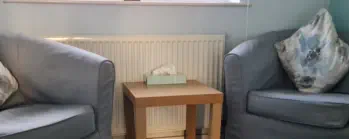 counselling room with two armchairs
